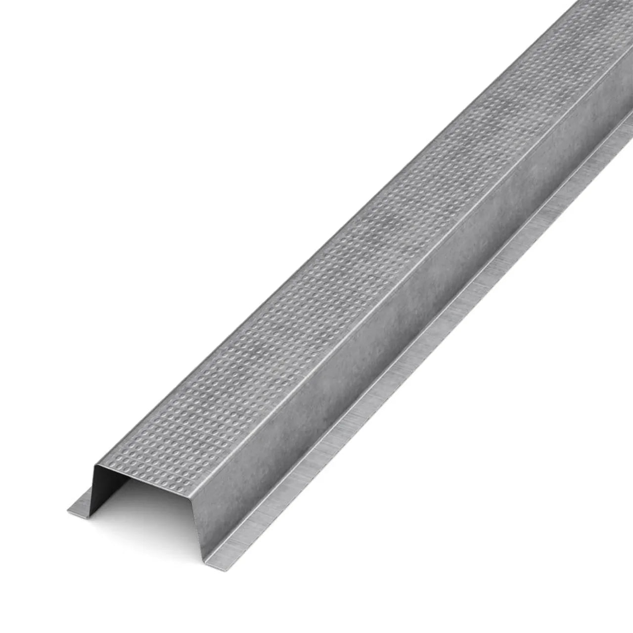 A 2.75 in. x 10 ft. Go Build 25-gauge Furring Channel with a U-shaped, textured surface is shown on a white background.